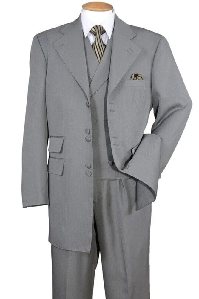 Mens Zoot Suit - Light Gray 3-Piece Suit with Vest – Classic Business and Wedding Formal Wear - 1920s Fashion