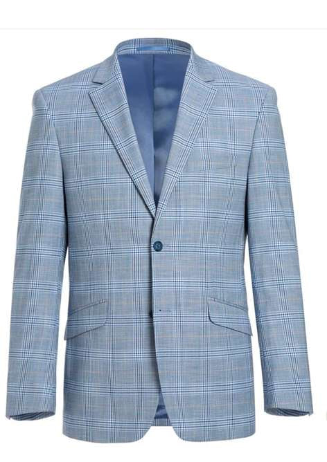 Men’s Big and Tall Light Blue Checkered Blazer and Sport Coat – Sky powder blue windowpane plaid pattern Jacket