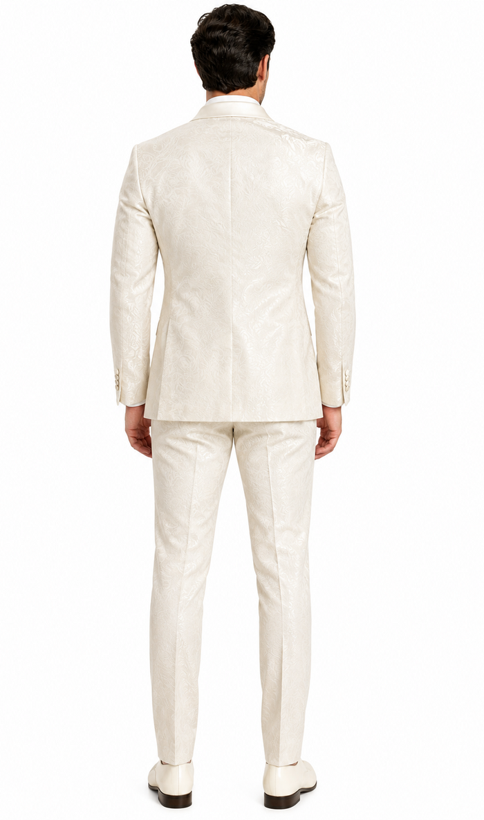 Ivory Dinner Jacket - Ivory Blazer - Cream Paisley Wedding Tuxedo Jacket