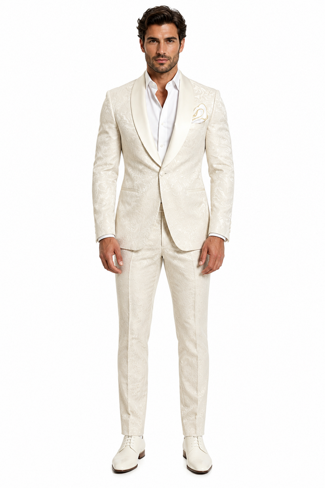 Ivory Dinner Jacket - Ivory Blazer - Cream Paisley Wedding Tuxedo Jacket