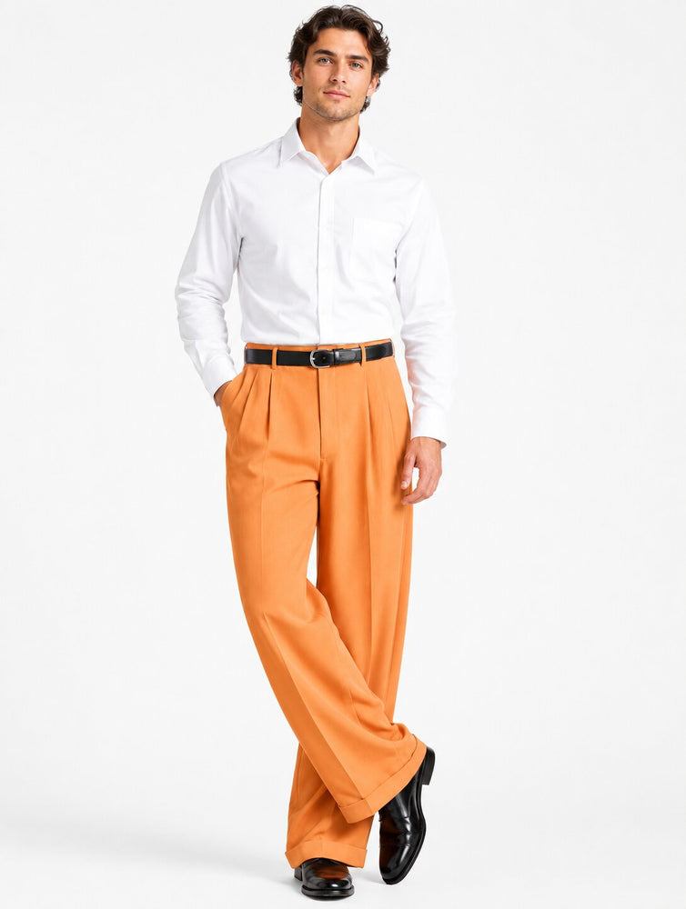 Daniel Men's Stylish Wide Leg Pants Peach ~ Light Orangish ~ Light Rust Men's Wide Leg Trousers - Cheap Priced Dress Slacks For Men On Sale
