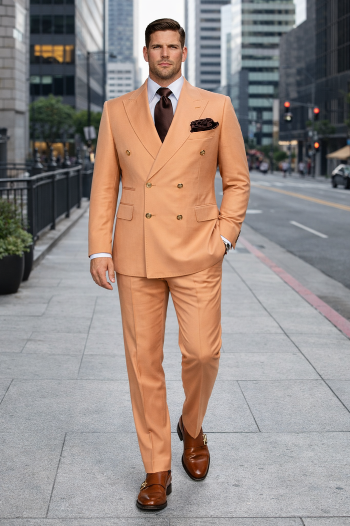 Peach Royale Double-Breasted 3-Piece Luxury Suit by Rossiman