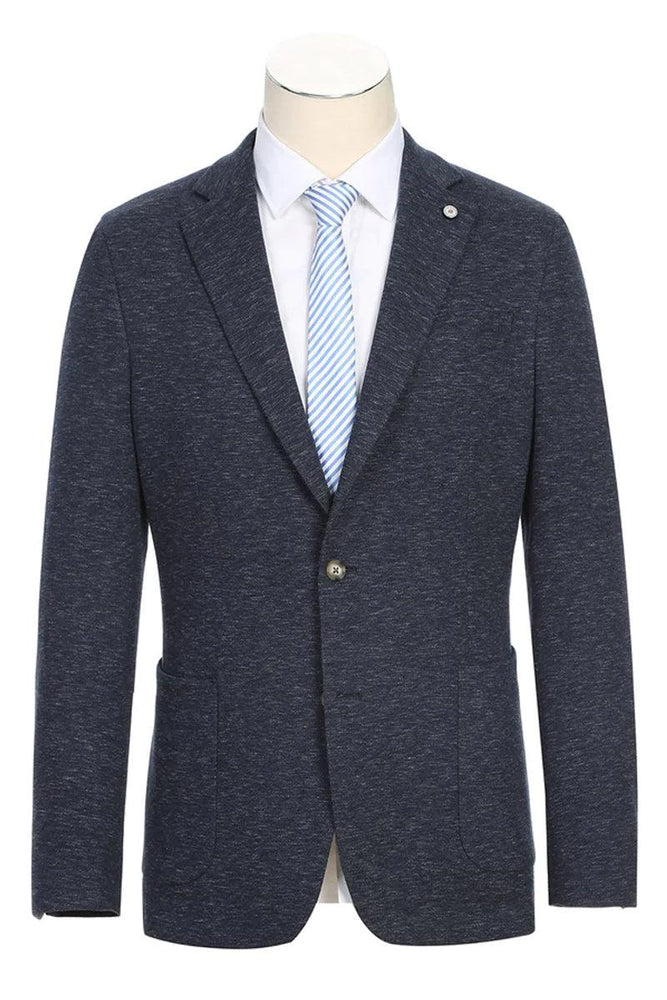 "Pelago Navy Blue Slim-Fit Half-Canvas Summer Cotton Blazer" - USA Men's Outlet