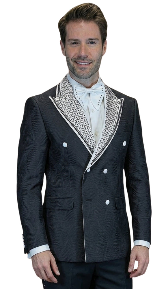Statement ROMEO Double Breasted Tuxedo in Black and White - 58 Long