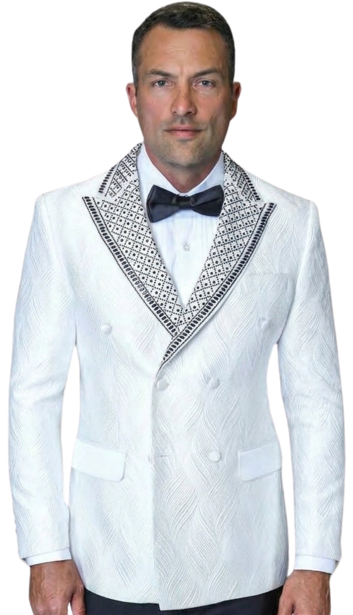 Statement ROMEO Double Breasted Tuxedo in White and Silver - 58 Long