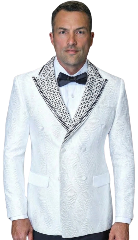 Statement ROMEO Double Breasted Tuxedo in White and Silver - 58 Long