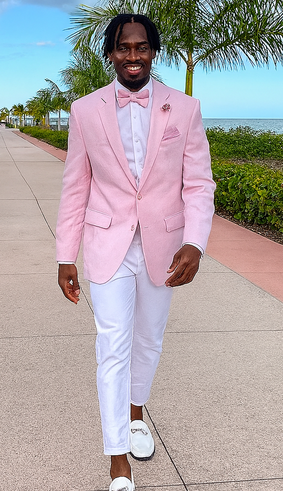 Pink and White Suit With White Pants - Plus Free Matching Bowtie
