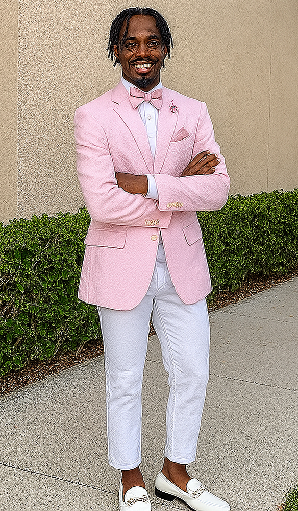 Pink and White Suit With White Pants - Plus Free Matching Bowtie