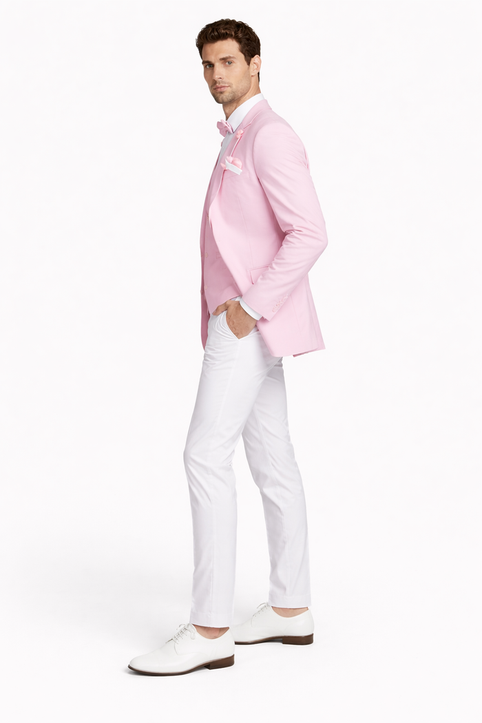 Pink and White Suit With White Pants - Plus Free Matching Bowtie