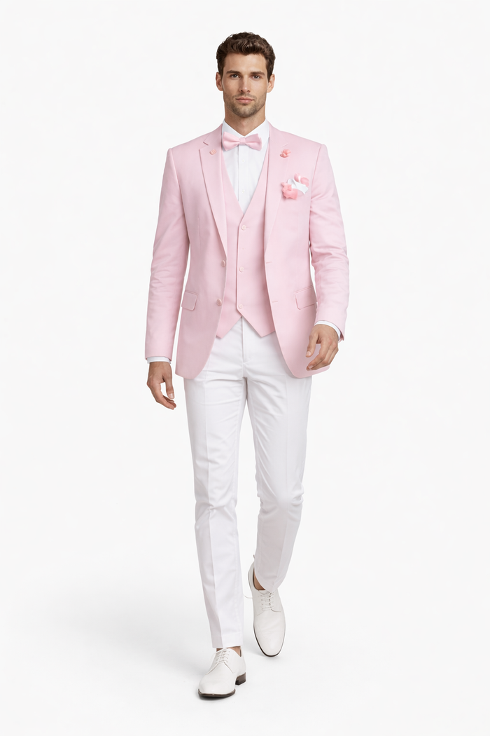 Pink and White Suit With White Pants - Plus Free Matching Bowtie