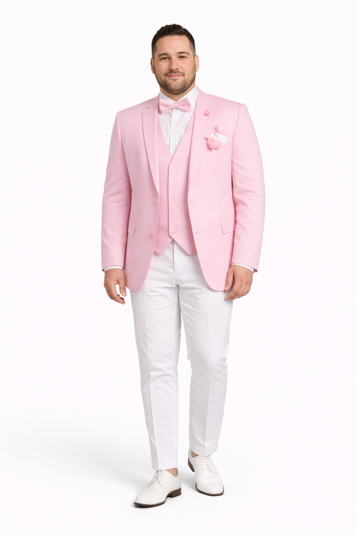 Pink and White Suit With White Pants - Plus Free Matching Bowtie