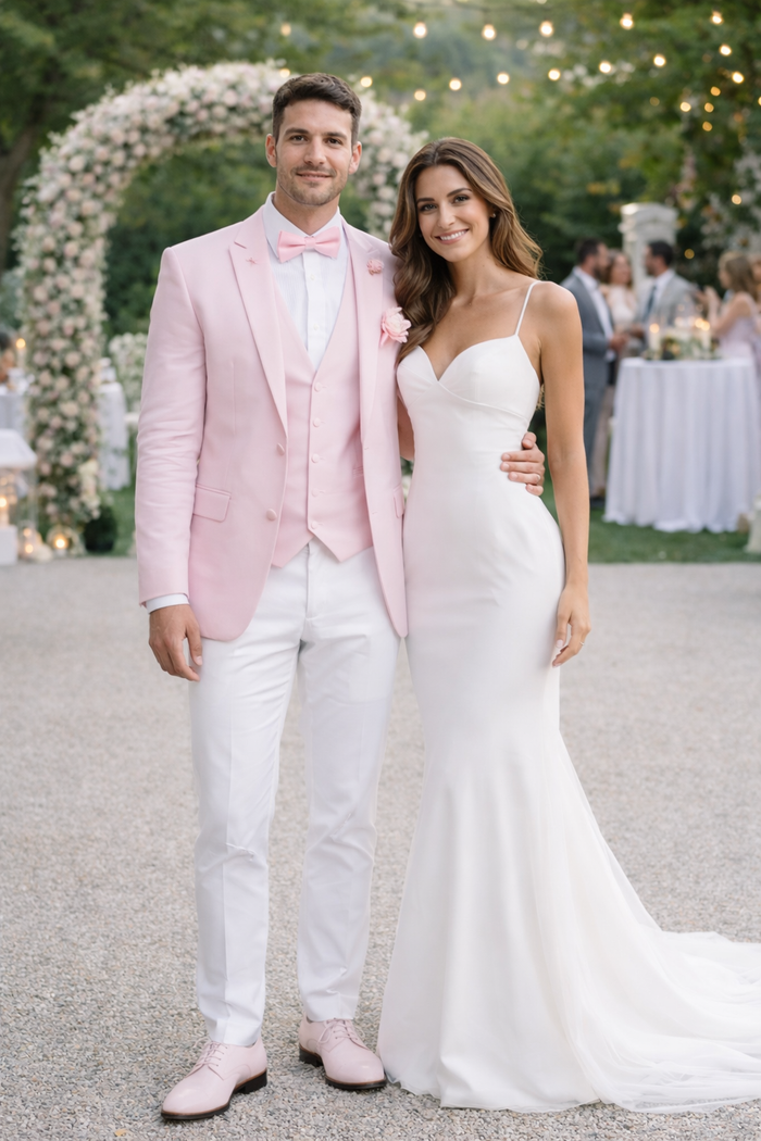 Pink and White Suit With White Pants - Plus Free Matching Bowtie