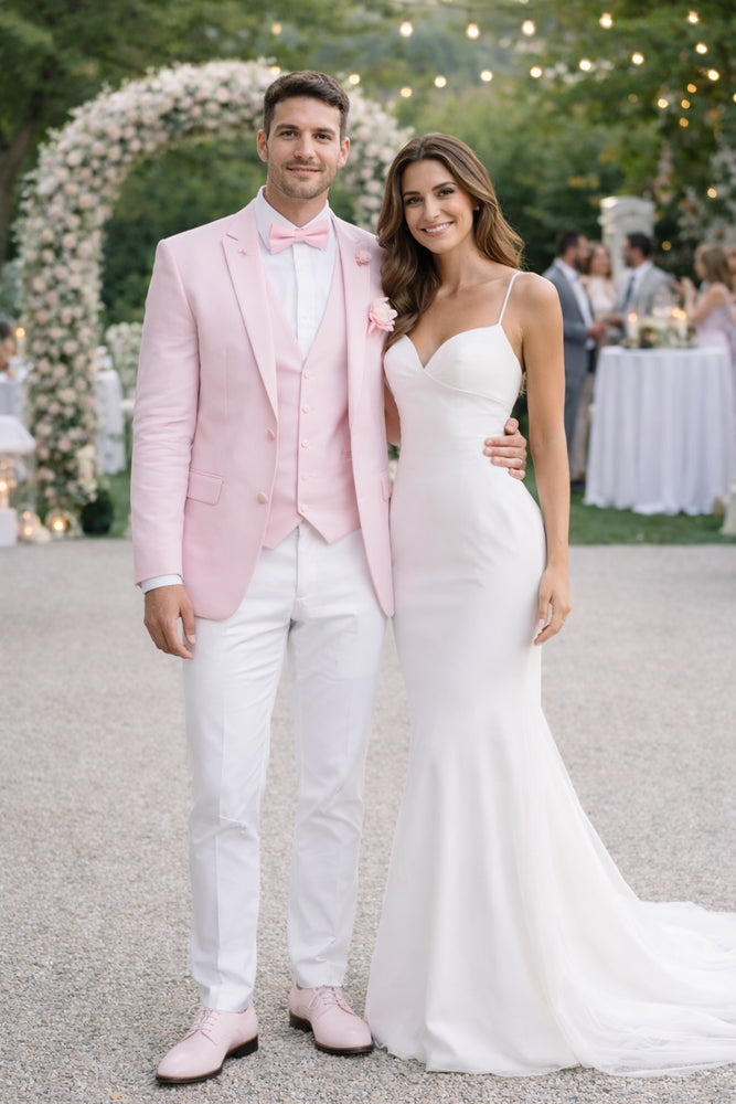 Pink and White Suit With White Pants - Plus Free Matching Bowtie