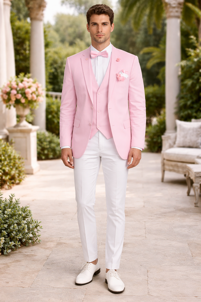 Pink and White Suit With White Pants - Plus Free Matching Bowtie