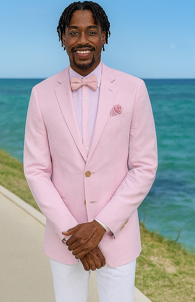 Pink and White Suit With White Pants - Plus Free Matching Bowtie
