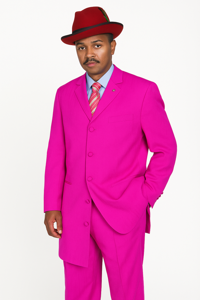 "Classic Men's Pink Zoot Suit - 2PC Long Fashion Ensemble"
