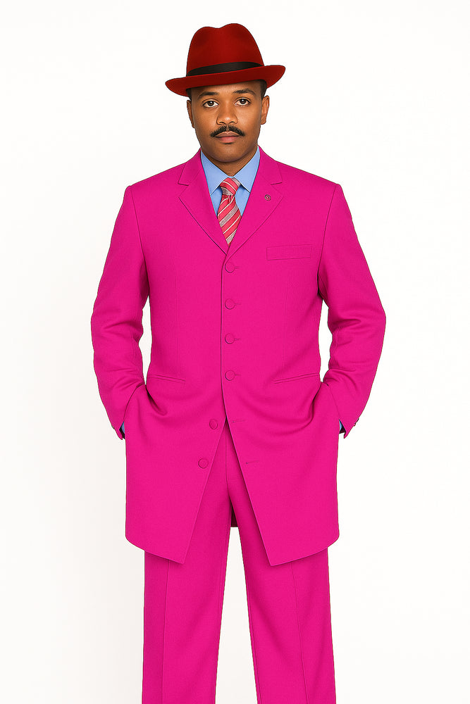 "Classic Men's Pink Zoot Suit - 2PC Long Fashion Ensemble"