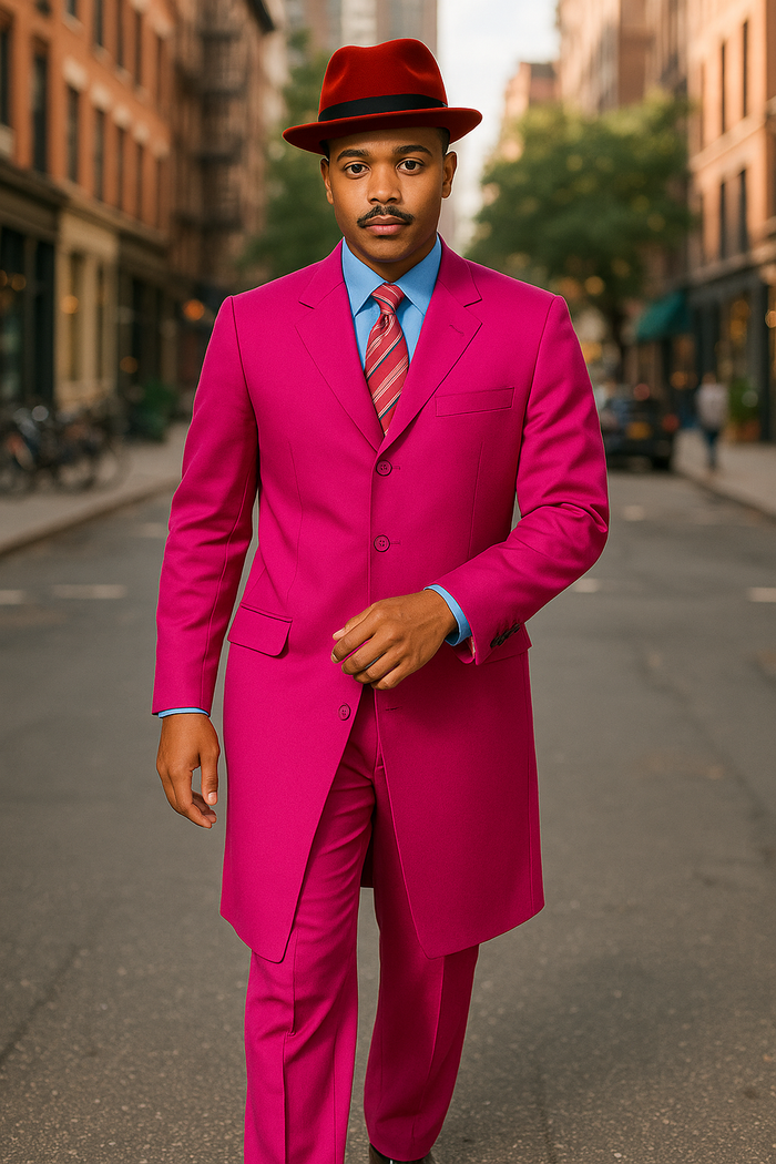 "Classic Men's Pink Zoot Suit - 2PC Long Fashion Ensemble"
