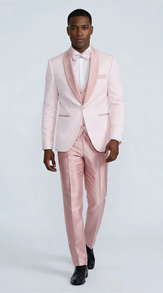 Pink Patterned Tuxedo Set with Shawl Lapel – Wedding & Prom
