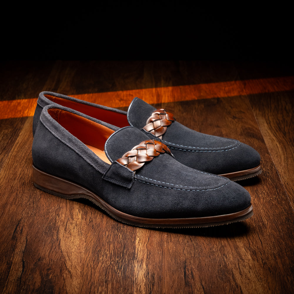 Zelli Pisa Italian Suede Braided Loafer Navy (16-696-NVY)