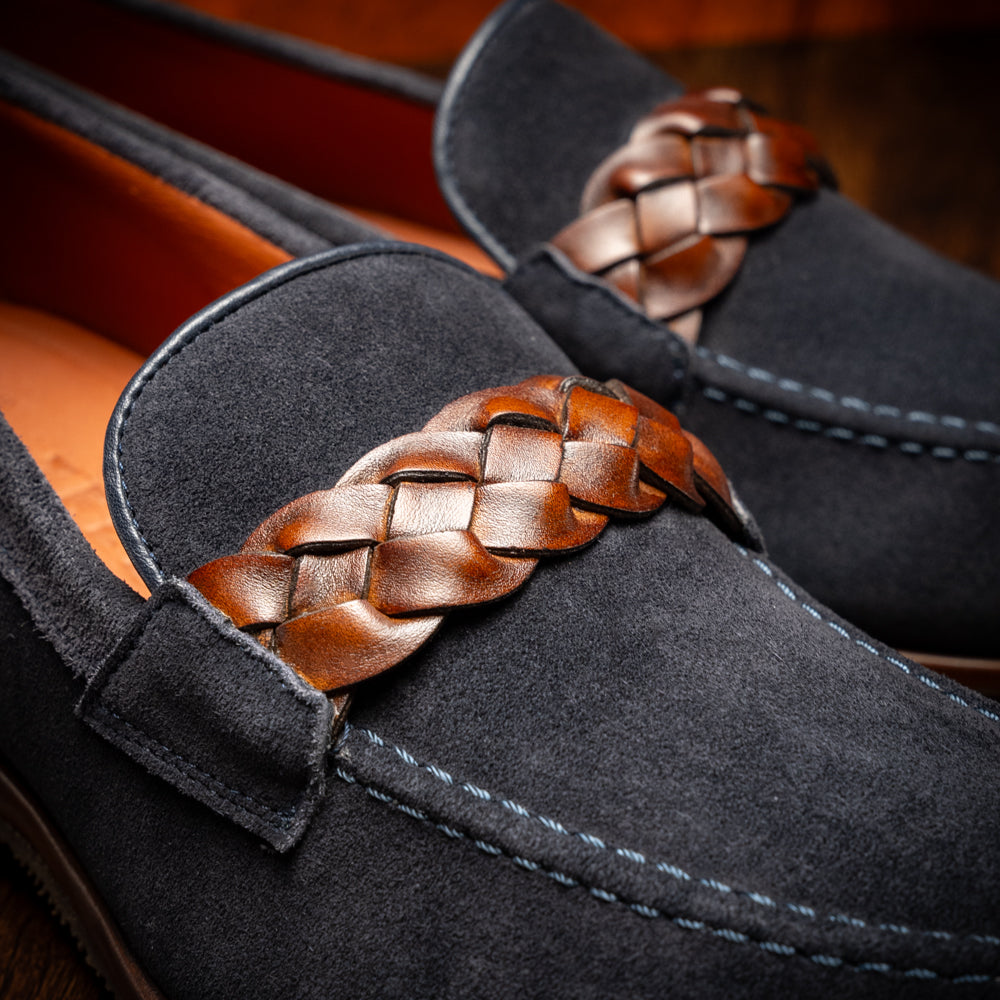Zelli Pisa Italian Suede Braided Loafer Navy (16-696-NVY)