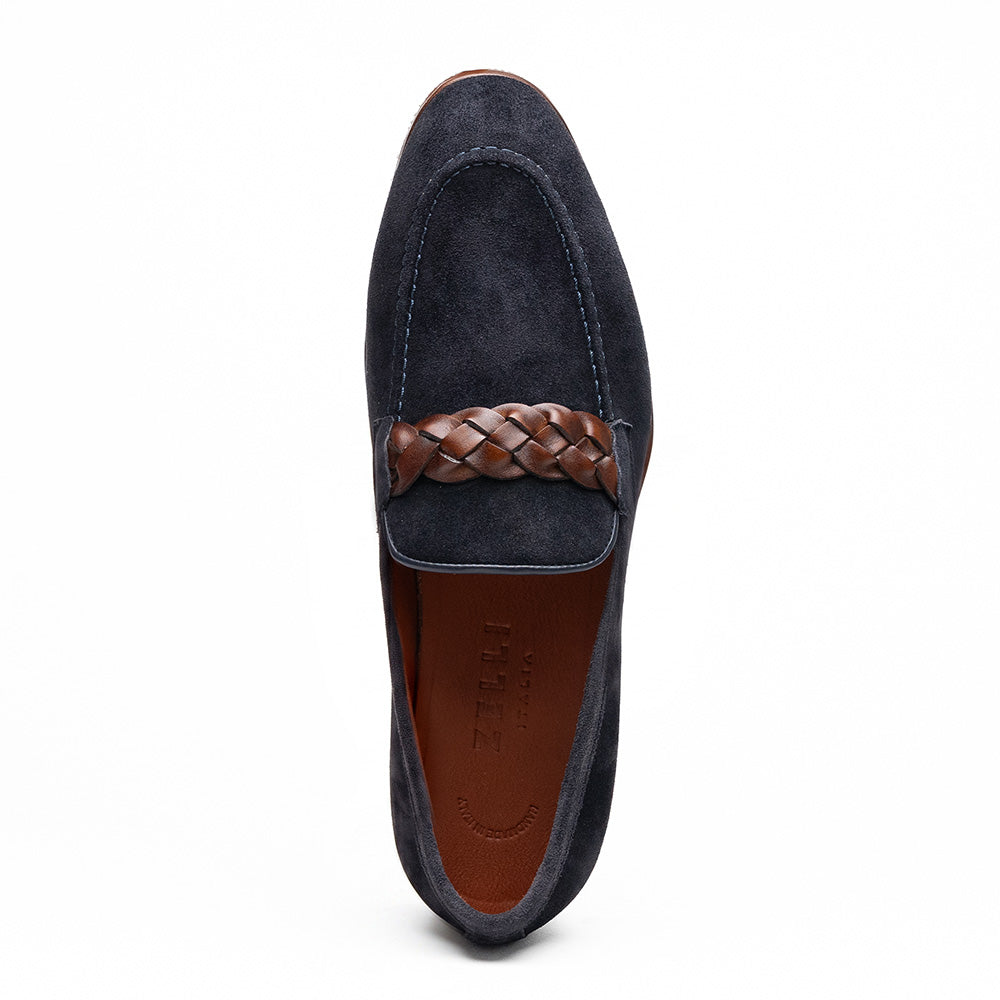 Zelli Pisa Italian Suede Braided Loafer Navy (16-696-NVY)