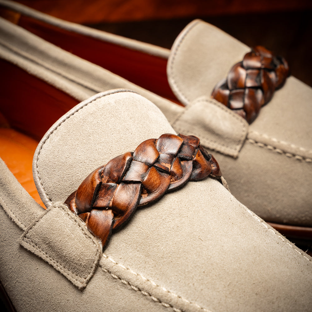 Zelli Pisa Italian Suede Hand-Woven Loafer Stone (16-696-STN)