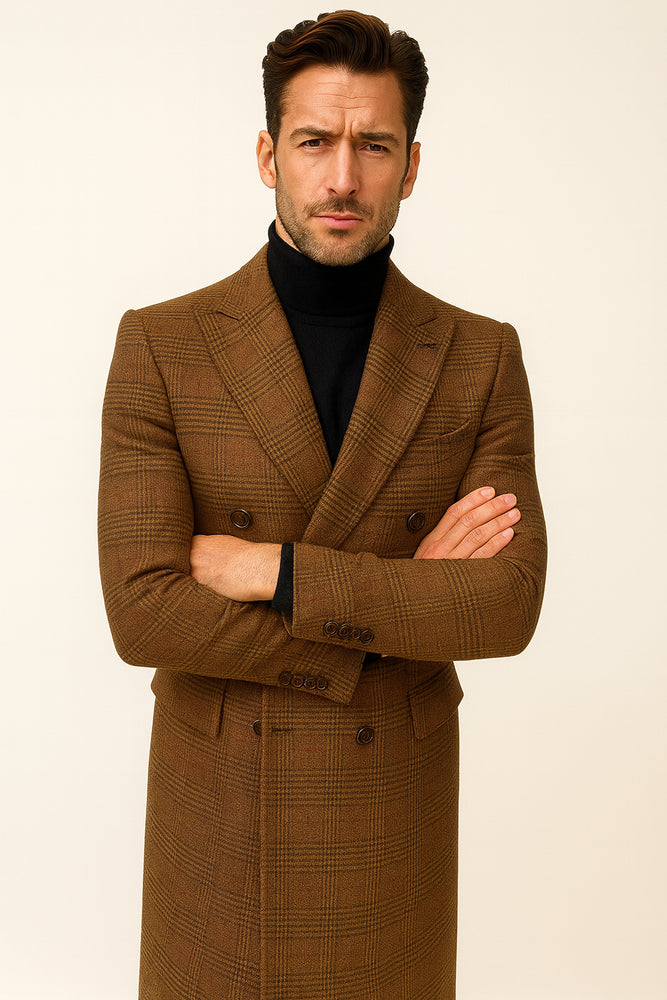 Mens Plaid Overcoat - Peacoat - Plaid Topcoats