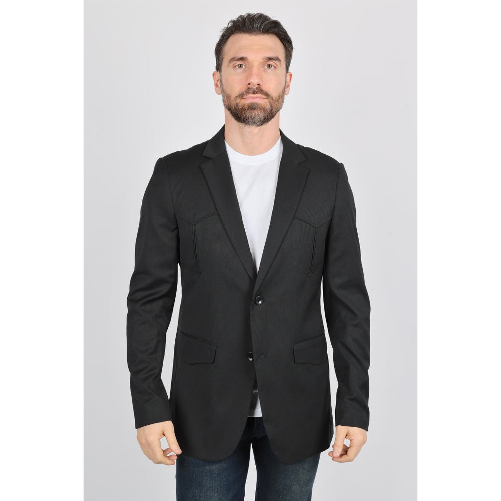 Platini Black Western-Style Sport Coat for Men with Elbow Patches
