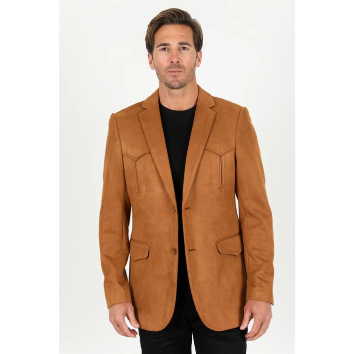 Platini Camel Faux Suede Blazer – Double Button Style for Men