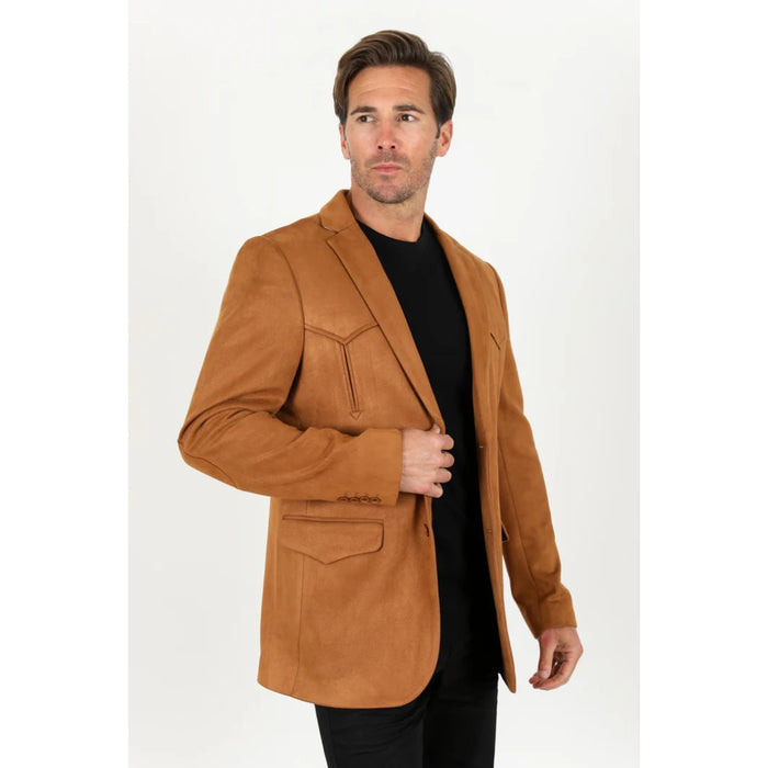 Platini Camel Faux Suede Blazer – Double Button Style for Men