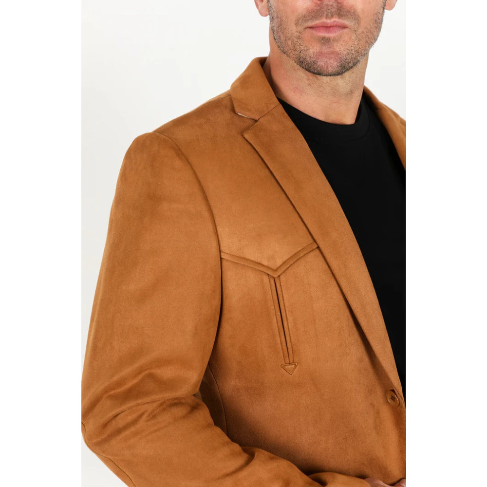 Platini Camel Faux Suede Blazer – Double Button Style for Men