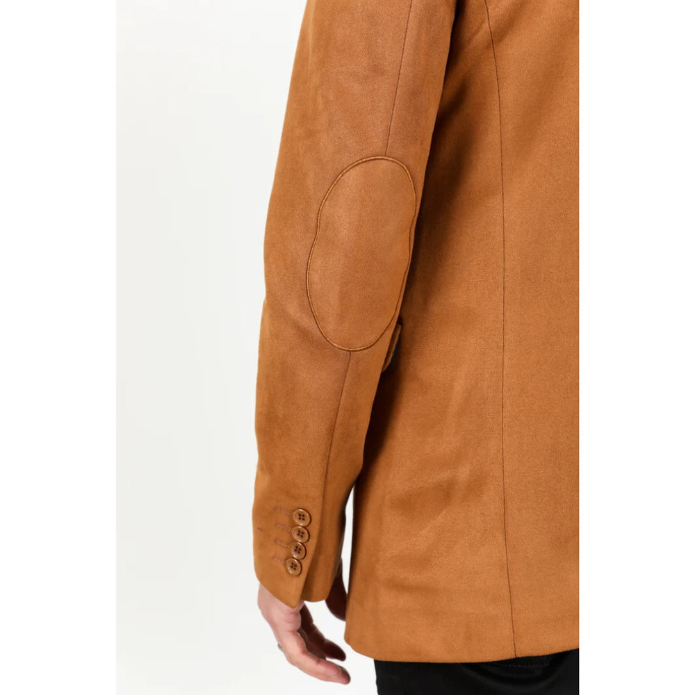 Platini Camel Faux Suede Blazer – Double Button Style for Men