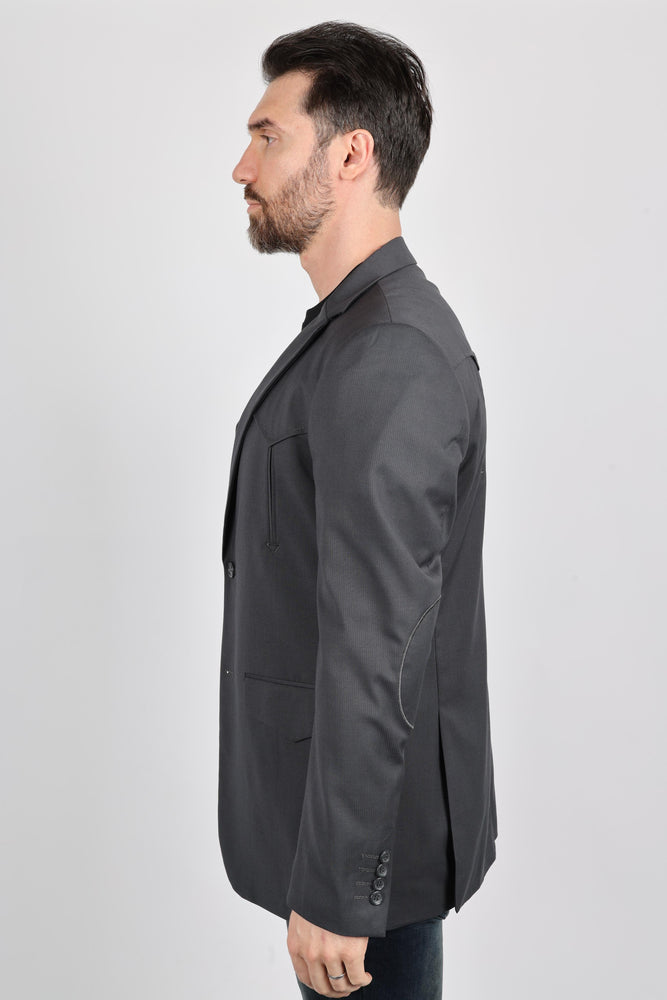 Platini Men’s Western Style Sport Coat with Elbow Patches – Charcoal Black