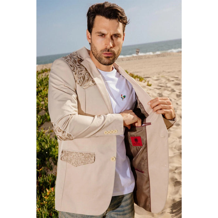 Platini Men’s Beige Embroidered Fashion Blazer