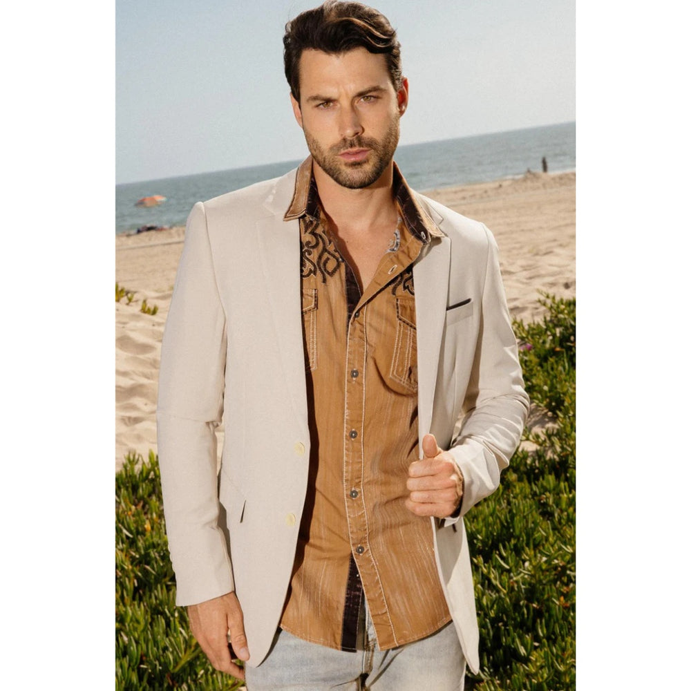 Platini Men’s Beige Modern Fit Stretch Blazer – Date Night Style