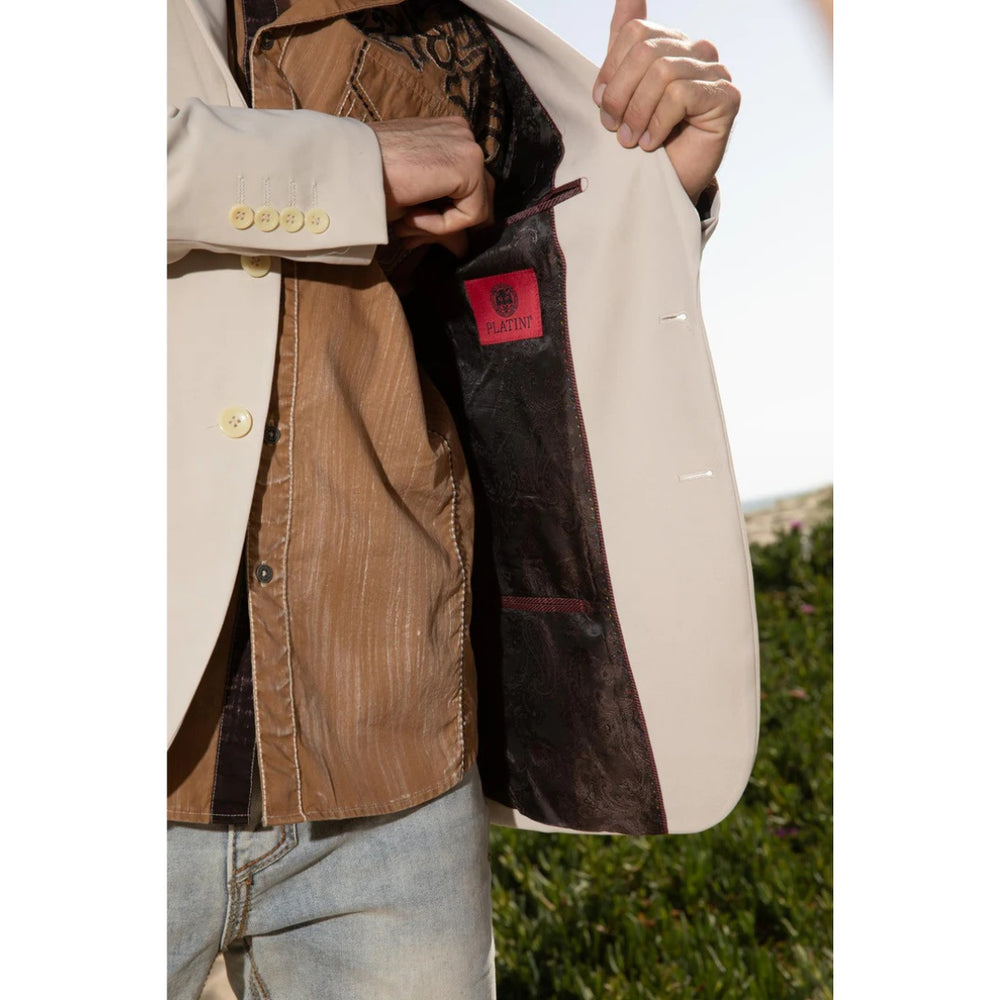 Platini Men’s Beige Modern Fit Stretch Blazer – Date Night Style