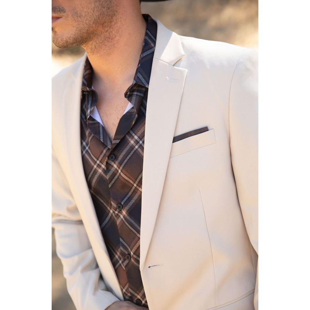 Platini Men’s Beige Modern Fit Stretch Blazer – Date Night Style