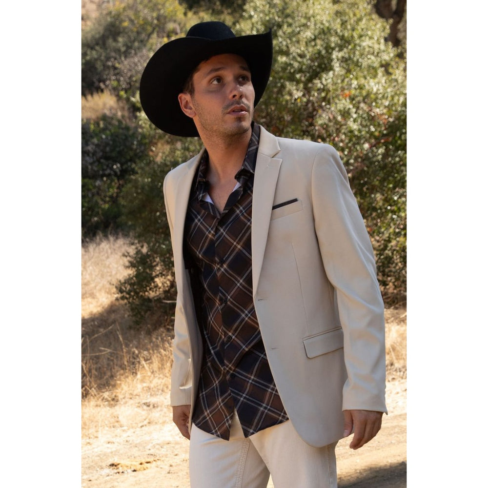 Platini Men’s Beige Modern Fit Stretch Blazer – Date Night Style