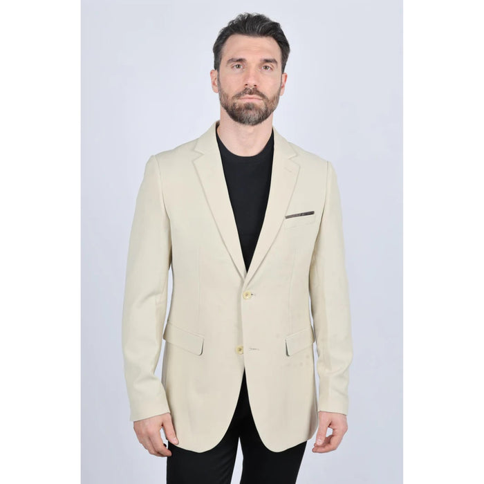 Platini Men’s Beige Modern Fit Stretch Blazer – Date Night Style