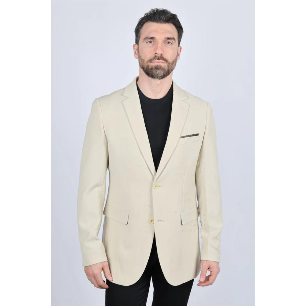 Platini Men’s Beige Modern Fit Stretch Blazer – Date Night Style