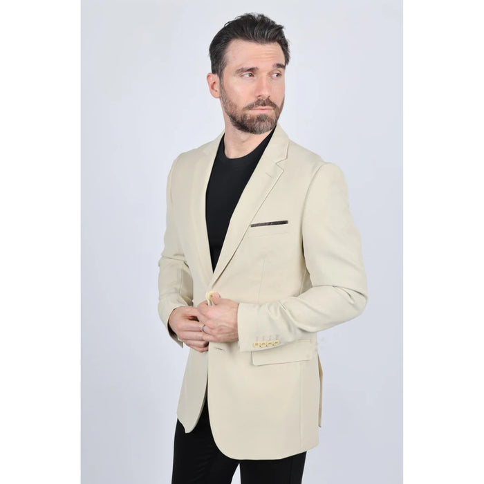 Platini Men’s Beige Modern Fit Stretch Blazer – Date Night Style