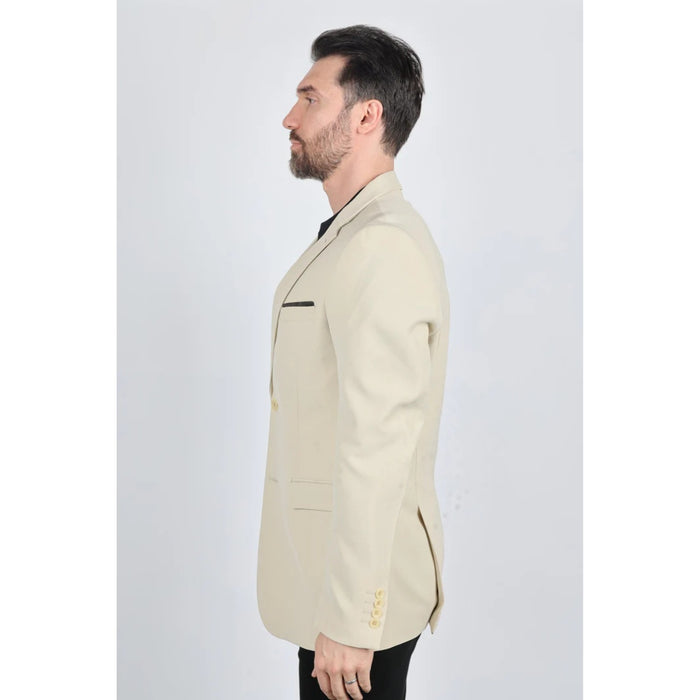 Platini Men’s Beige Modern Fit Stretch Blazer – Date Night Style
