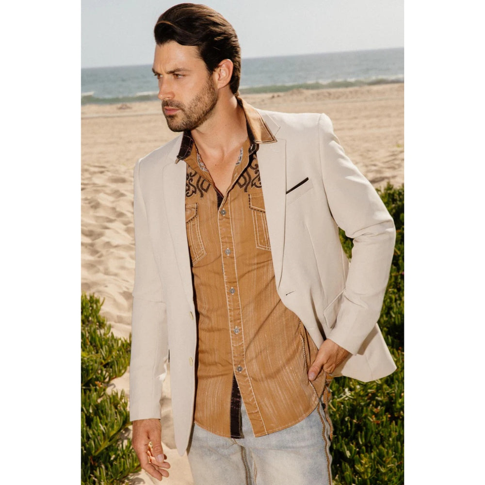 Platini Men’s Beige Modern Fit Stretch Blazer – Date Night Style