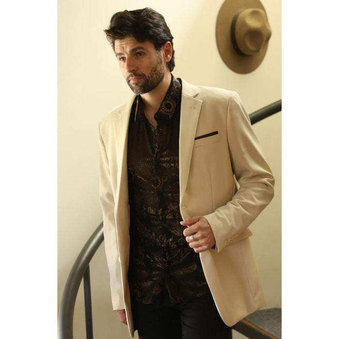 Platini Men’s Beige Modern Fit Stretch Blazer – Date Night Style