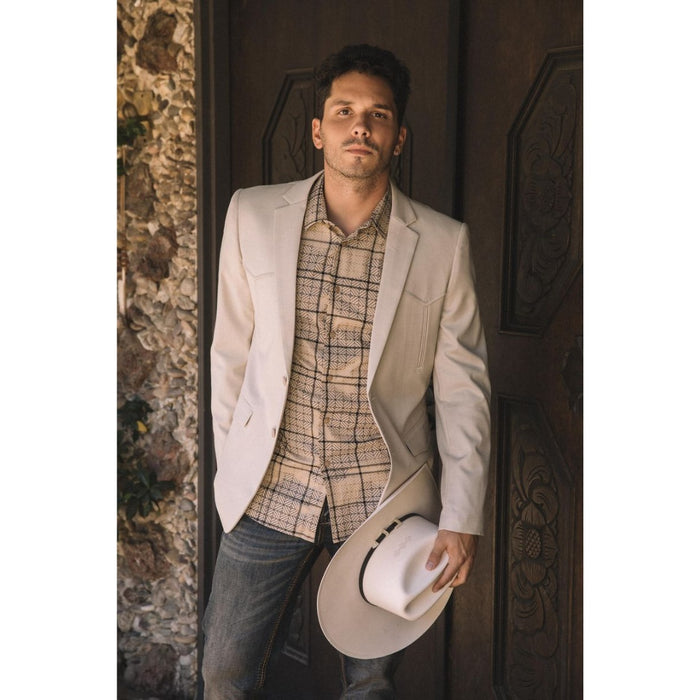 Platini Men’s Beige Western Blazer with Double Button Closure