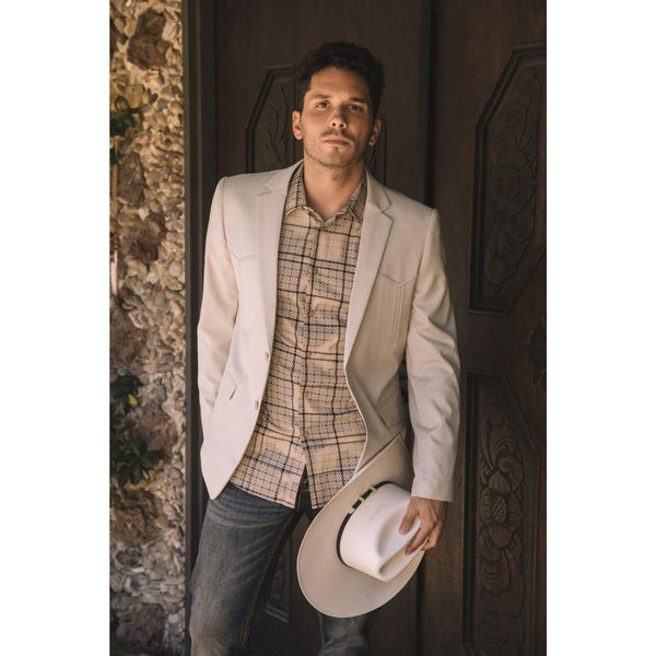 Platini Men’s Beige Western Blazer with Double Button Closure