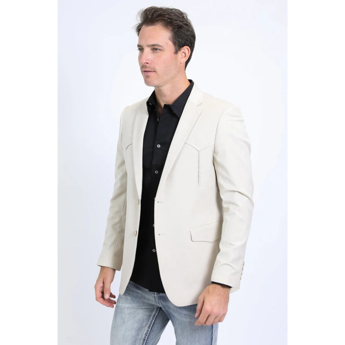 Platini Men’s Beige Western Blazer with Double Button Closure