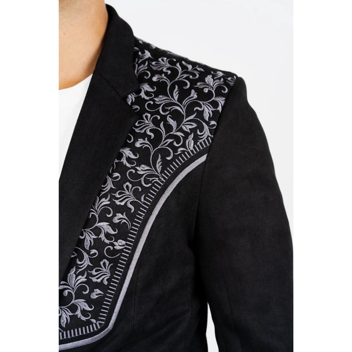 Platini Men’s Black Suede Blazer with Embroidered Detail