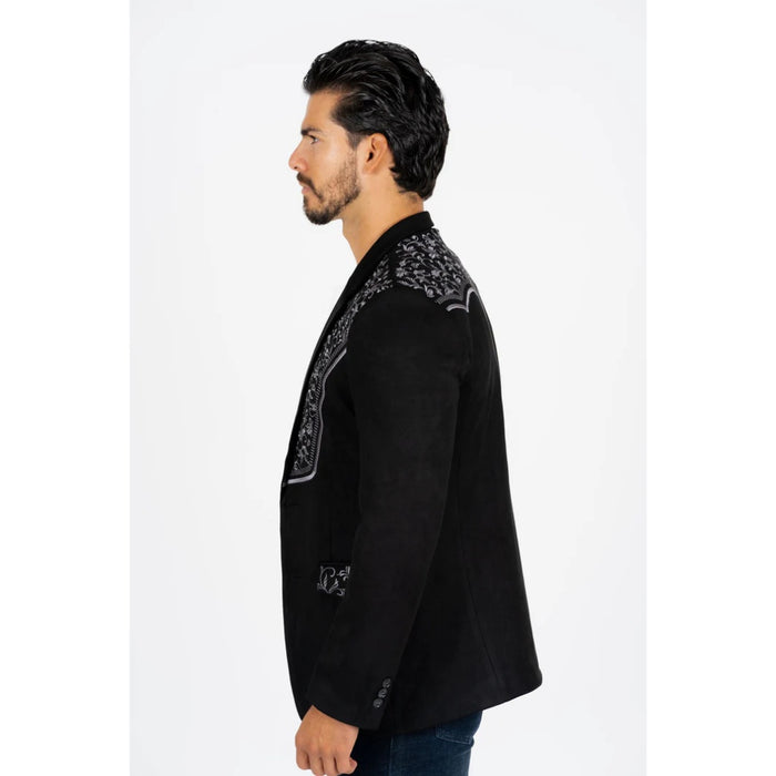 Platini Men’s Black Suede Blazer with Embroidered Detail